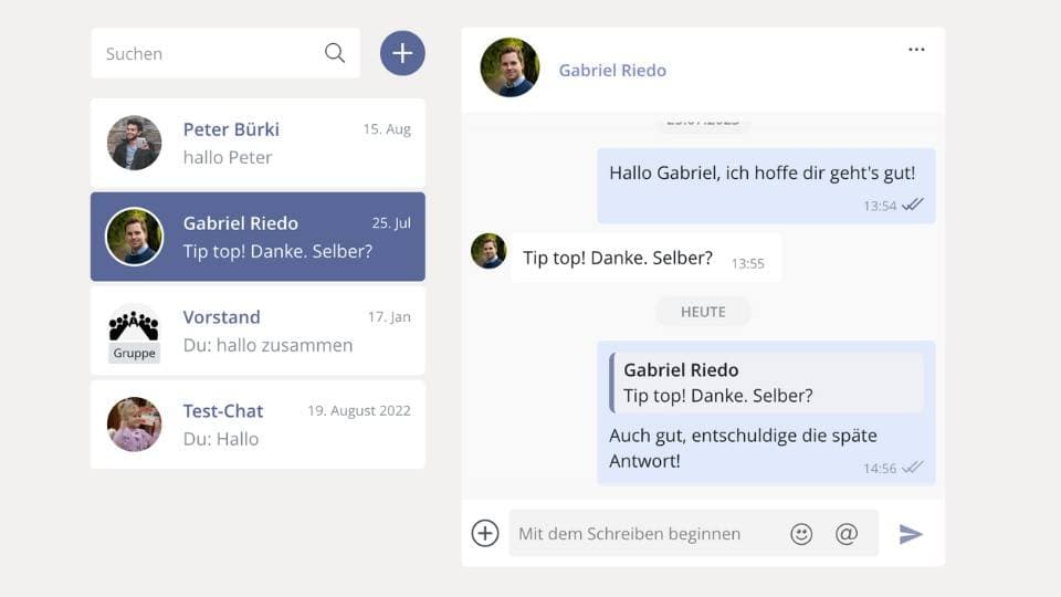 Screenshot des neuen Chats auf beUnity.