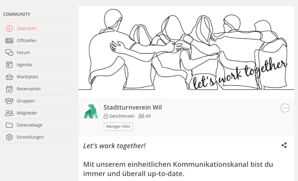 Screenshot des Digitalen Treffpunkts vom Stadtturnverein Wil vor der offiziellen Lancierung.