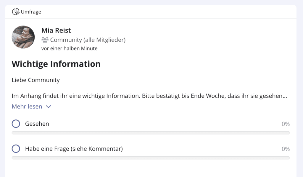 Screenshot eine Umfrage auf beUnity.