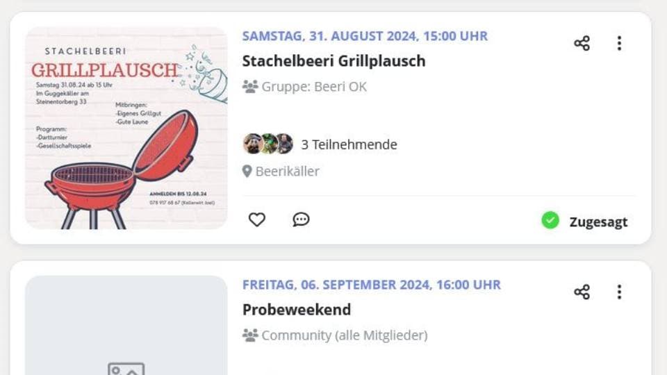 Alle Events der Guggenmusik werden fein säuberlich auf beUnity erfasst.