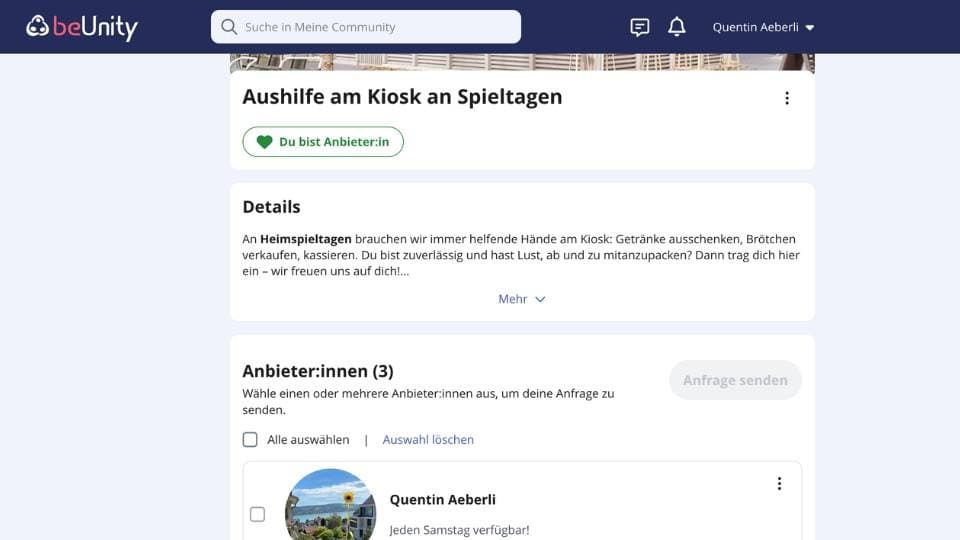 Über Helfen / Teilen findet man schnell und einfach Unterstützung.