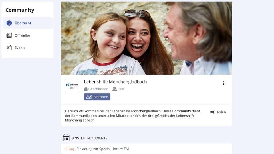 Die Startseite der Community der Lebenshilfe Mönchengladbach.