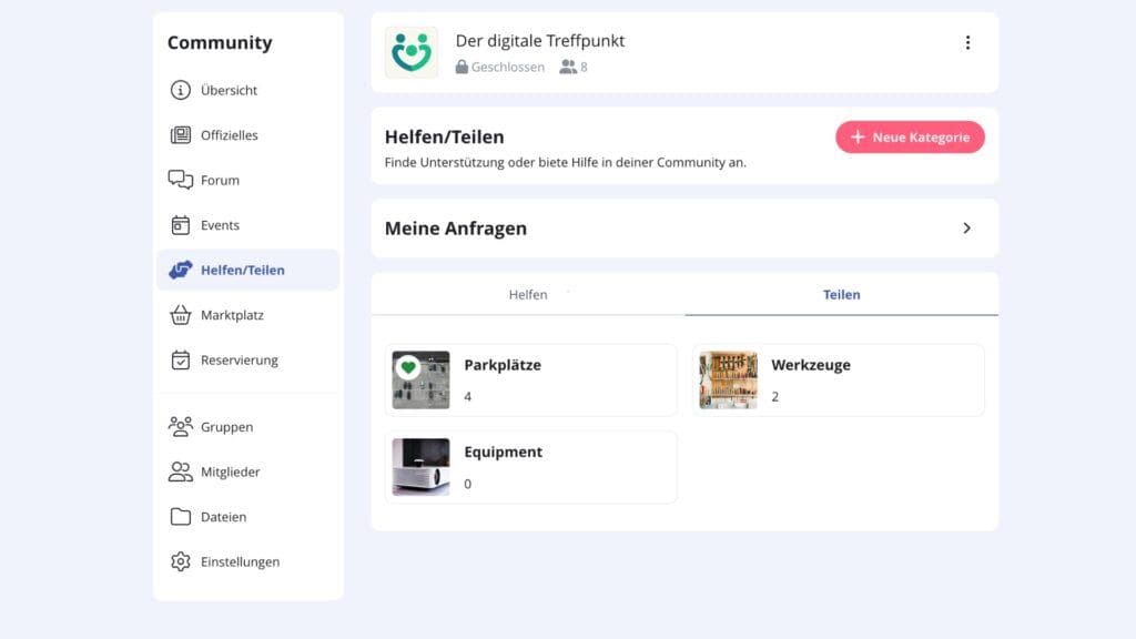 Screenshot des neuen Anfrage-Moduls auf der beUnity-Plattform