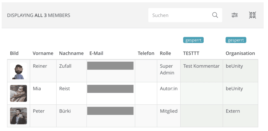 Die Detailansicht der Mitglieder.