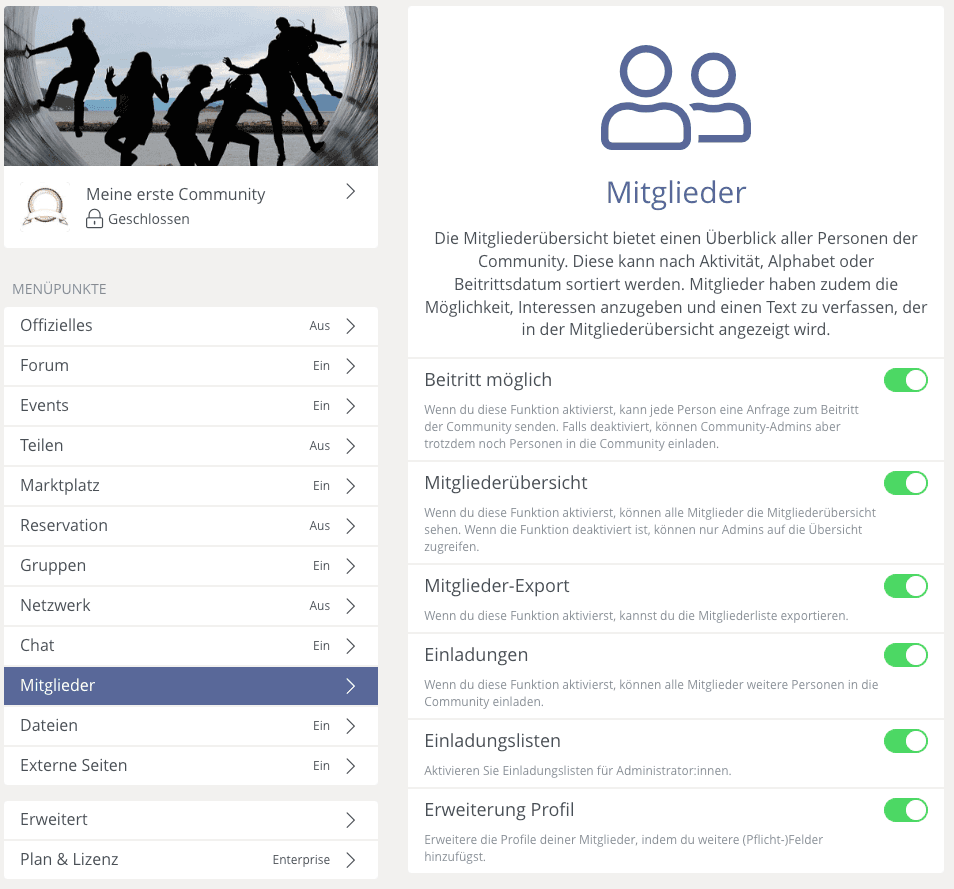 Die Einstellungen auf beUnity.