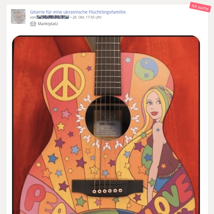 Eine von vielen schönen Geschichten auf dem digitalen Treffpunkt: Ein Bewohner sucht und findet eine Gitarre für eine ukrainische Flüchtlingsfamilie.