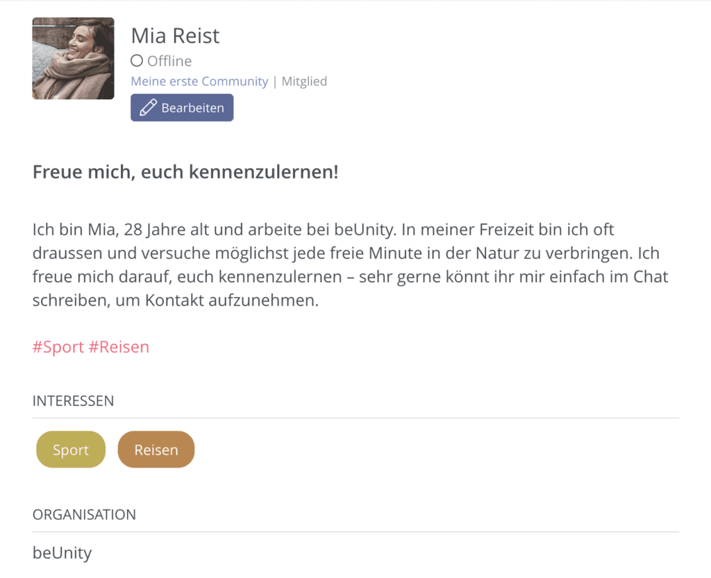 Das User-Profil auf beUnity.
