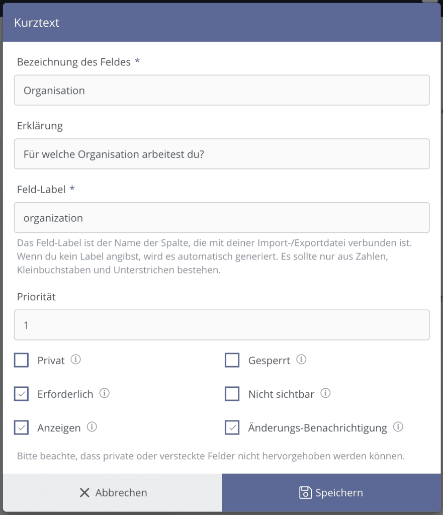 Die Profilfelder auf beUnity.