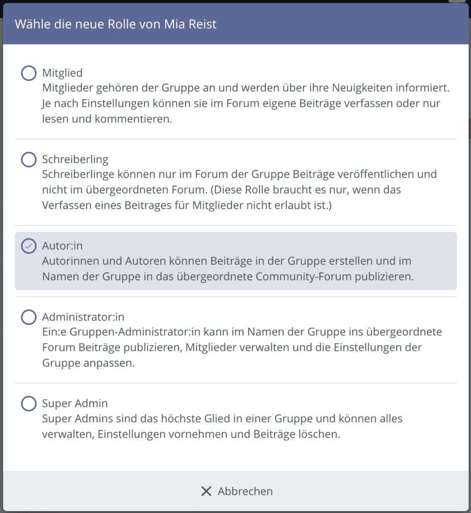 Die verschiedenen Rollen von Mitgliedern auf beUnity.