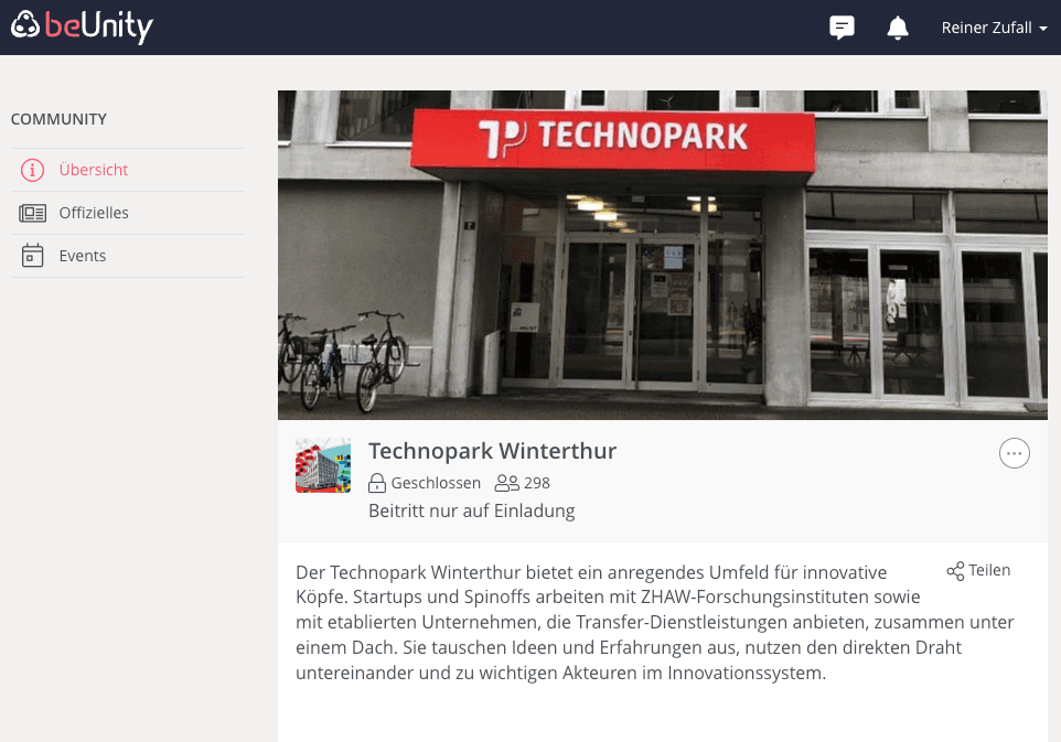 Auf beUnity können die Mitglieder des Technoparks digital miteinander in Kontakt treten