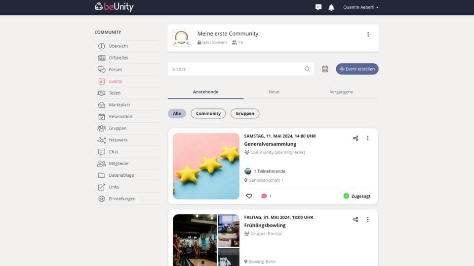 Die Eventübersicht im neuen Design.