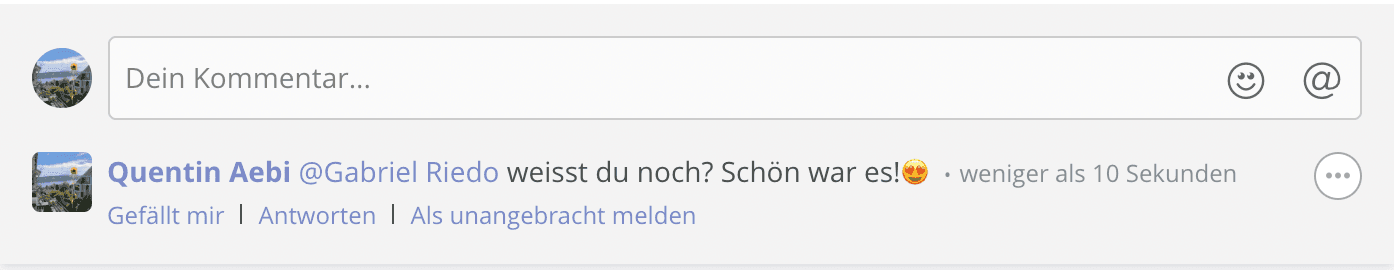 Markiere andere Mitglieder in Kommentaren oder direkt im Chat.