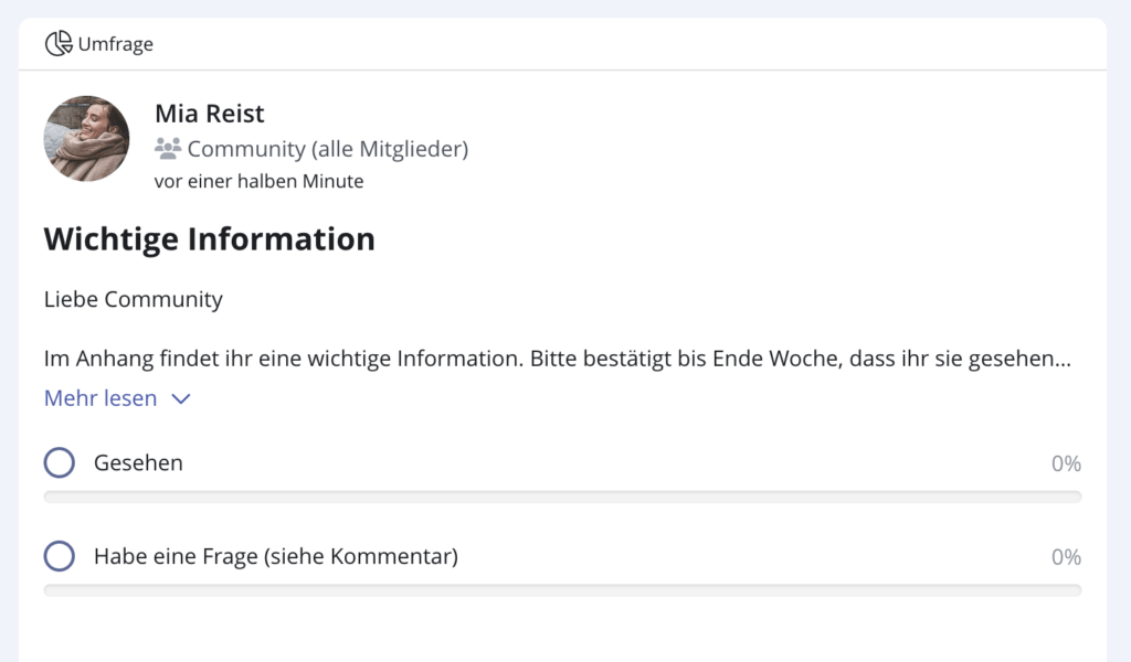 Screenshot eine Umfrage auf beUnity.