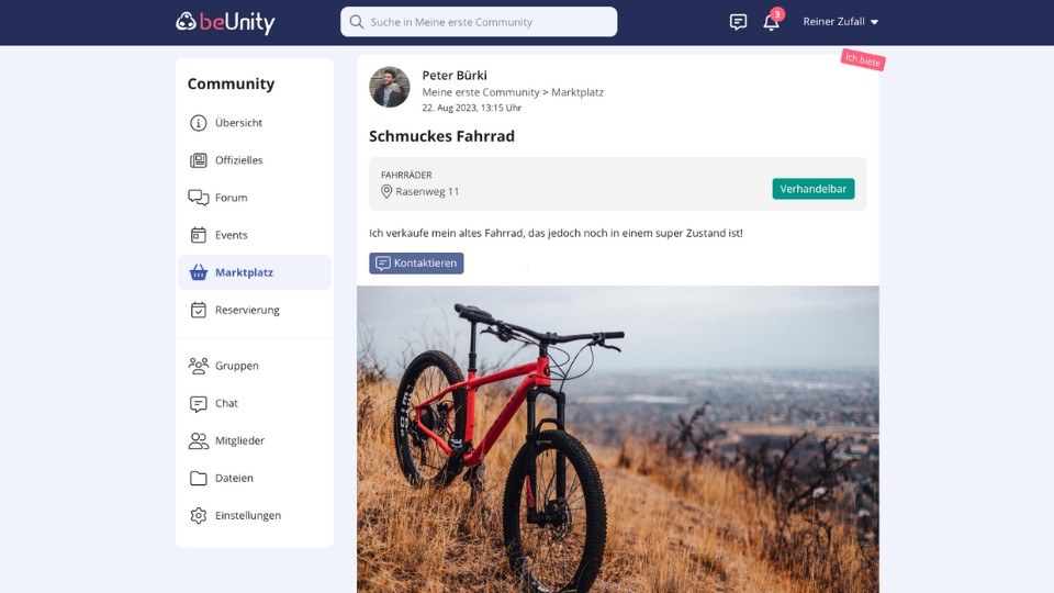 Screenshot eines verhandelbaren Artikels auf beUnity