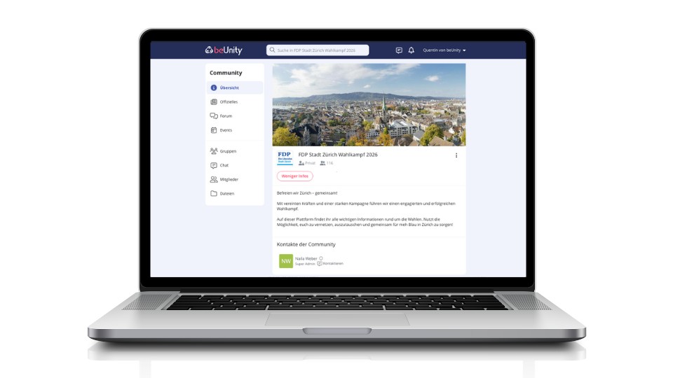 Screenshot der Startseite von beUnity