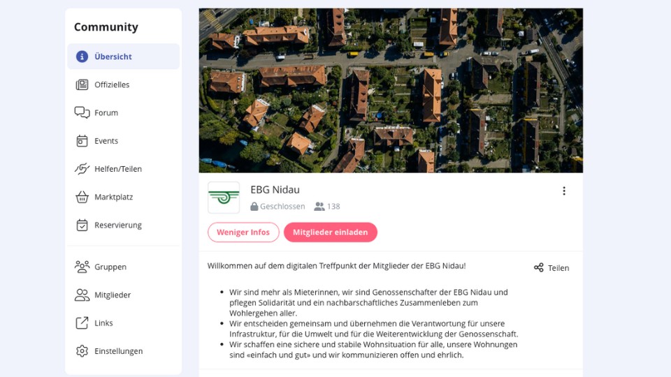 Screenshot der Community der EBG Nidau