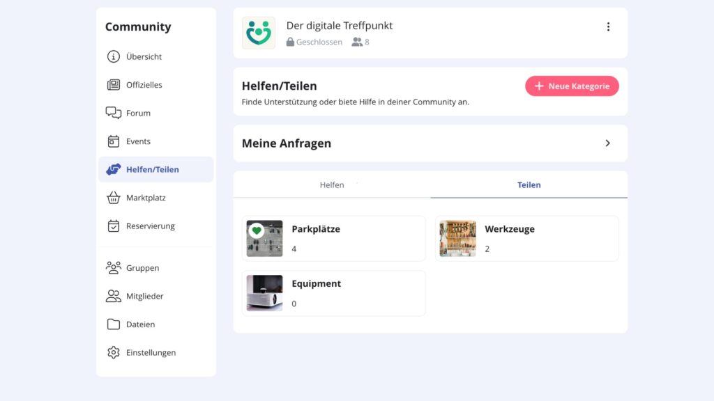 Screenshot des neuen Anfrage-Moduls auf der beUnity-Plattform
