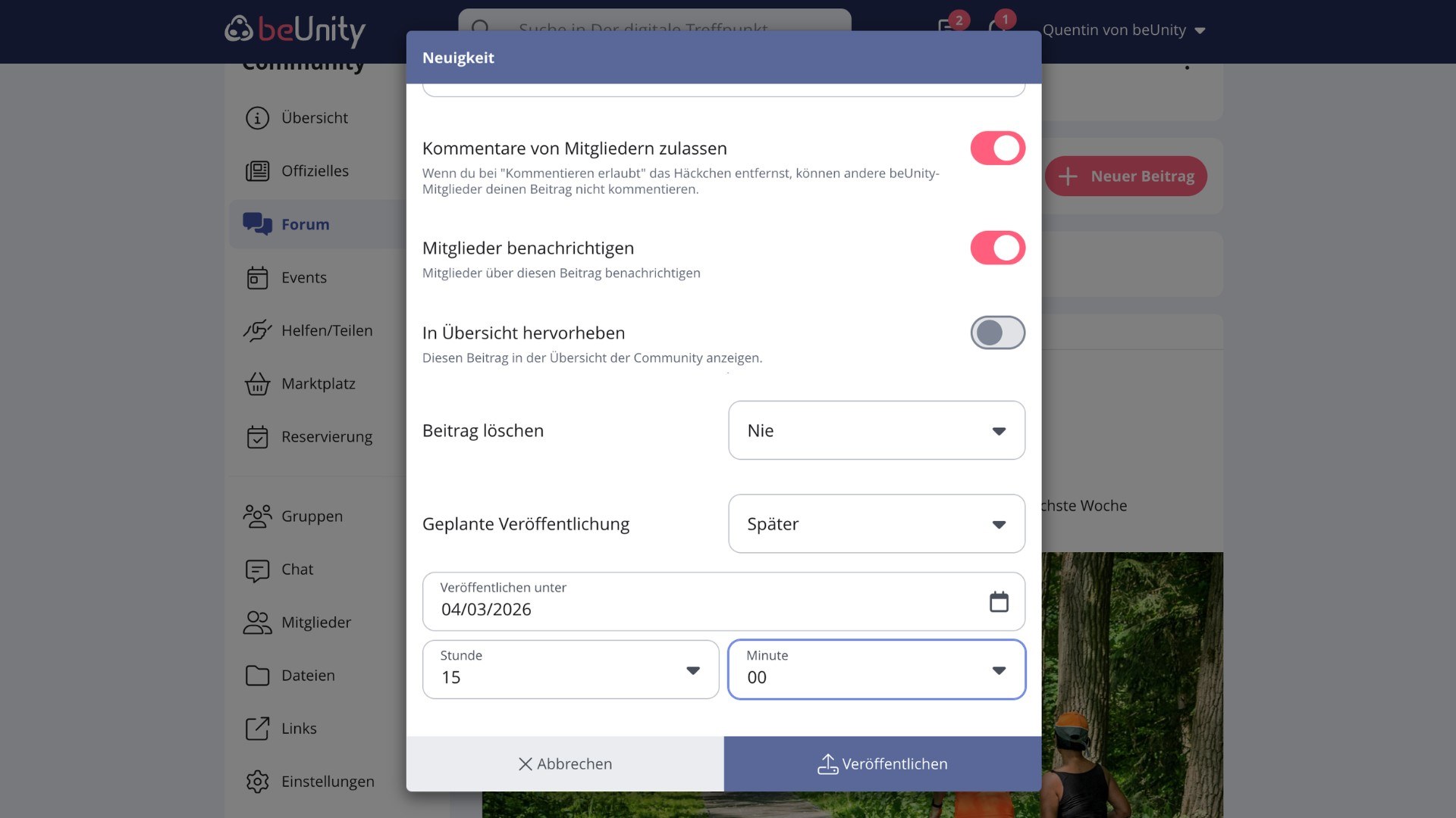 Plane Beiträge genau ein.